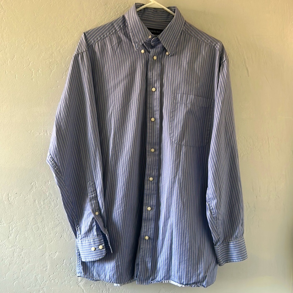 HATHWAY Men Blue Striped Button Down Long Sleeve Shirt with Pocket  Size M